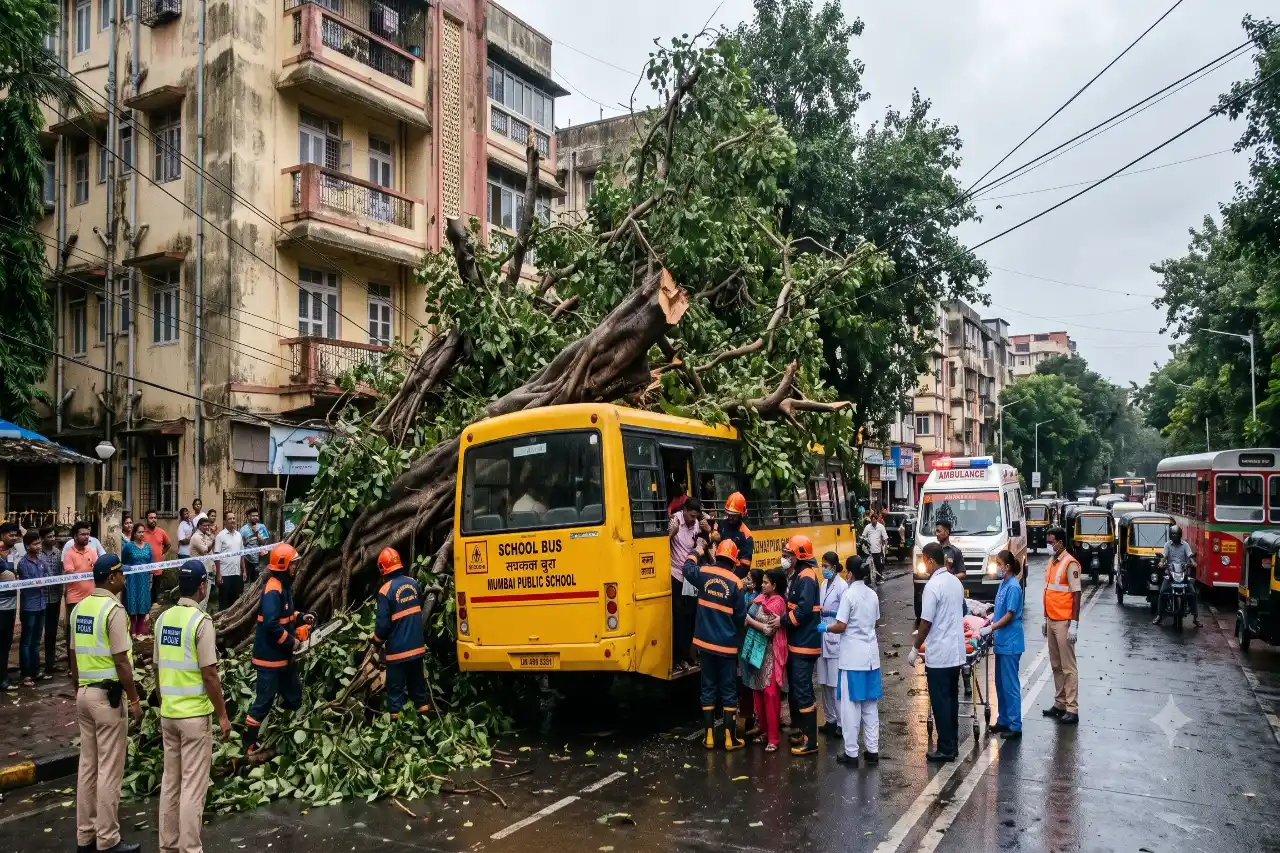 11-Year-Old Student Dies After Tree Falls on School Bus in Mumbai, 5 Others Hospitalised