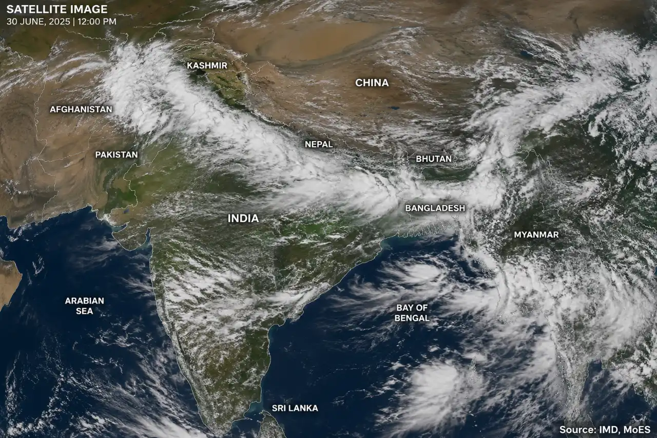 Satellite captures 1,500-km-long monsoon rain band from Bengal to Kashmir